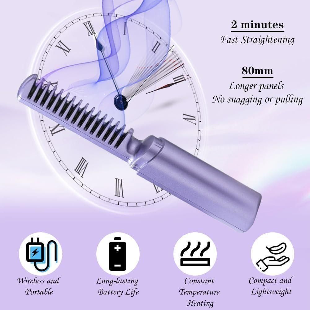 Rechargeable Mini Hair Straightener – Cordless Hot Comb for Fast, Smooth & Frizz-Free Hair Anywhere