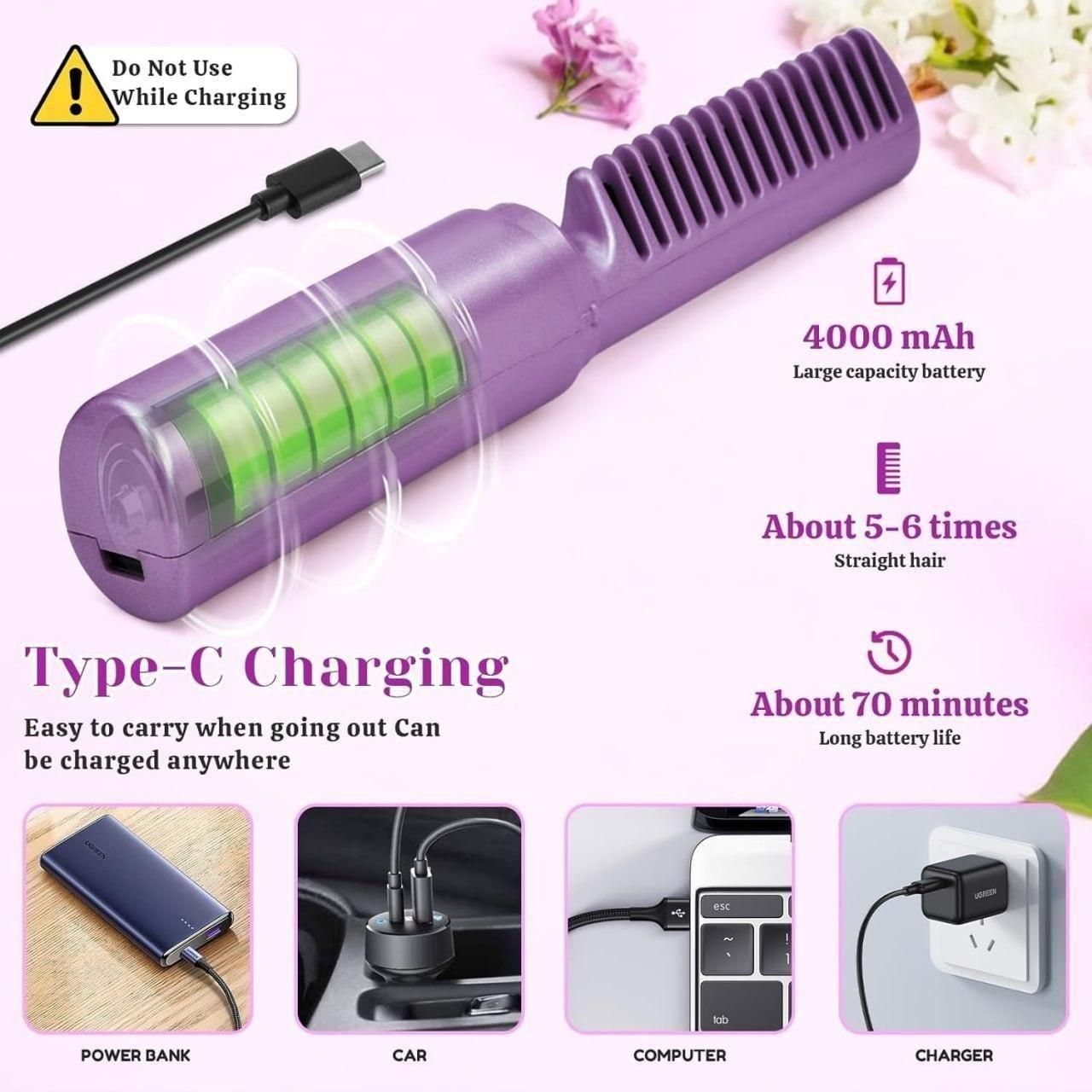 Rechargeable Mini Hair Straightener – Cordless Hot Comb for Fast, Smooth & Frizz-Free Hair Anywhere