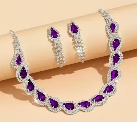 Silver-Plated Multi Color CZ Necklace & Earring Set — Party / Ethnic Jewellery