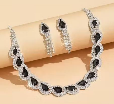 Silver-Plated Multi Color CZ Necklace & Earring Set — Party / Ethnic Jewellery