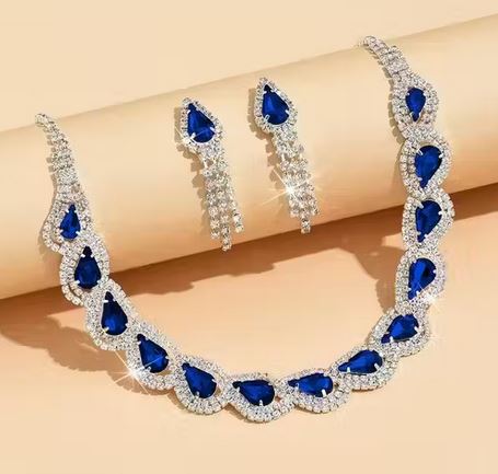 Silver-Plated Multi Color CZ Necklace & Earring Set — Party / Ethnic Jewellery
