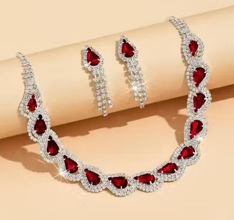 Silver-Plated Multi Color CZ Necklace & Earring Set — Party / Ethnic Jewellery